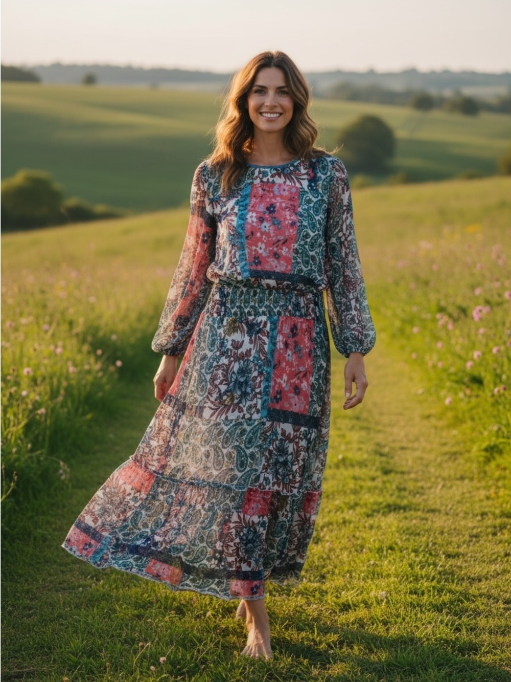 Stella & Julie Bohemian Patchwork Floral Maxi Dress-EUC - Picture 1 of 9